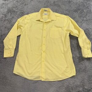 Berlioni Italy Mens XL Dress Shirt Yellow Solid Long Sleeve Cotton Blend 17-17.5